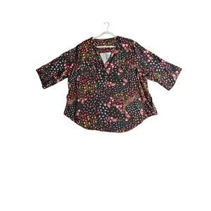 Torrid Harper size 4 shirt black floral 3/4 sleeves flowy career office church